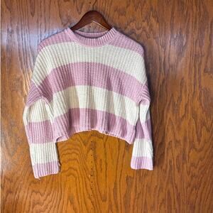 Jessica Simpson Pink Cream Striped Cropped Sweater XS Soft Girl Cozy Knit